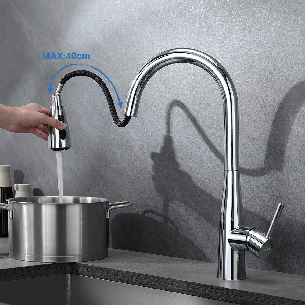 Decaura Tall Kitchen Tap Sink Mixer Laundry Faucet Pull Out Chrome 3-Mode Spray