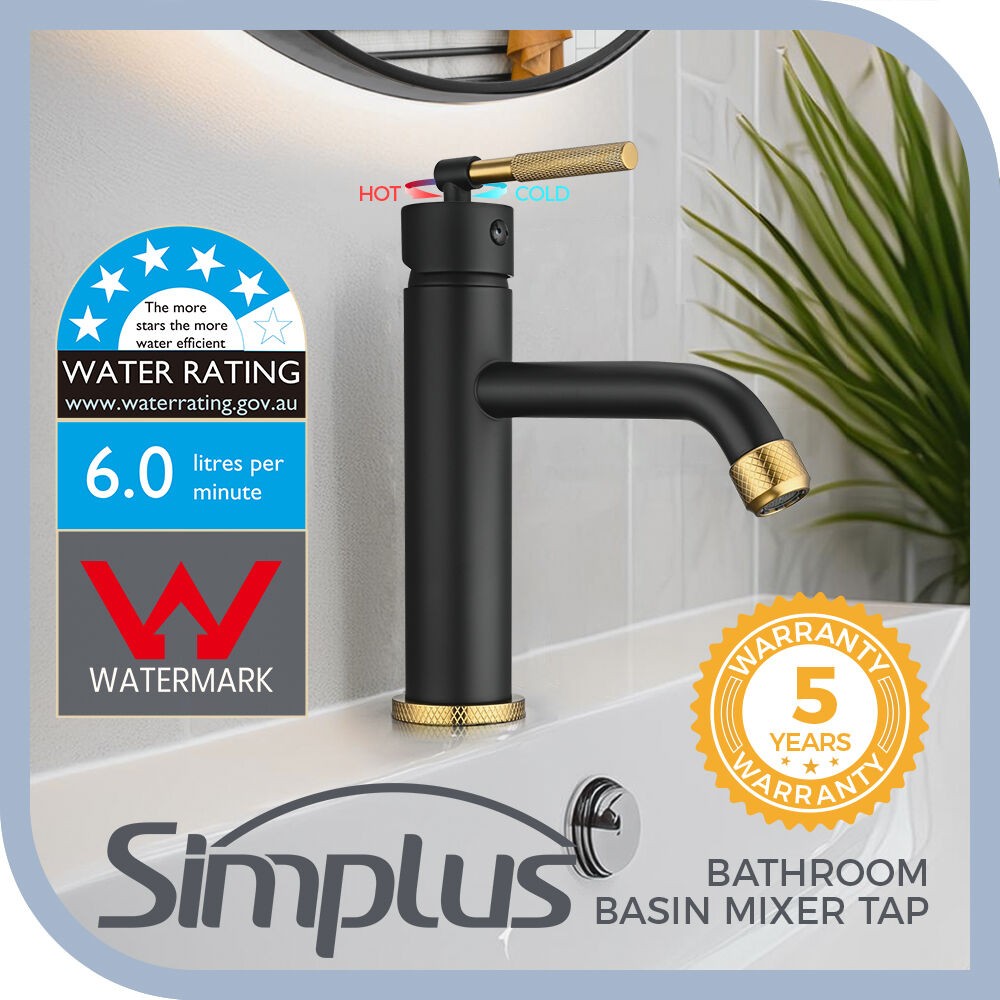 Simpuls Bathroom Basin Mixer Tap SS304 Bath Tub Vanity Spout Faucet Black