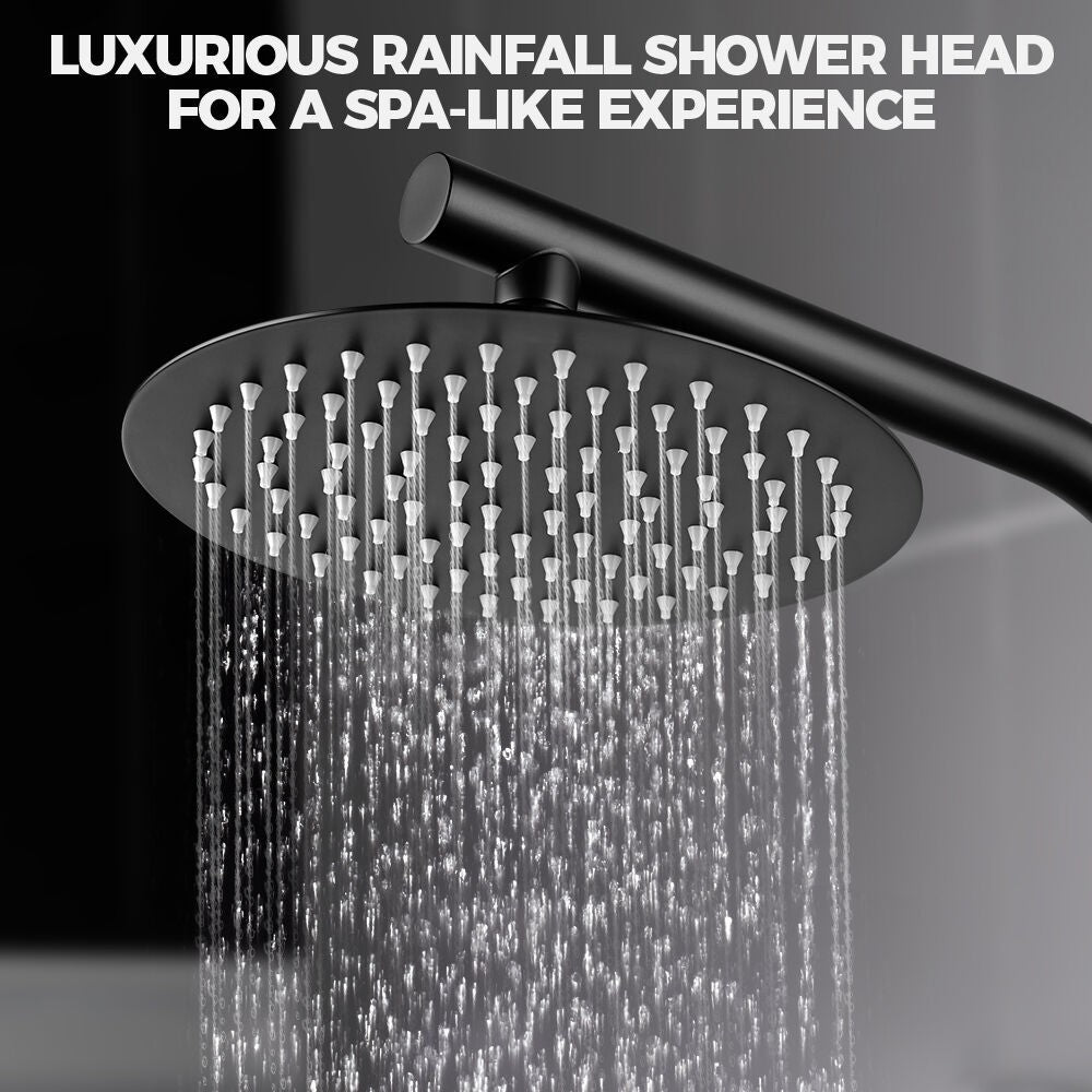 Simplus 8" Rain Shower Head Set Round Gooseneck Shower Arm Wall Mounted Black