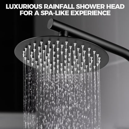 Simplus 8" Rain Shower Head Set Round Gooseneck Shower Arm Wall Mounted Black