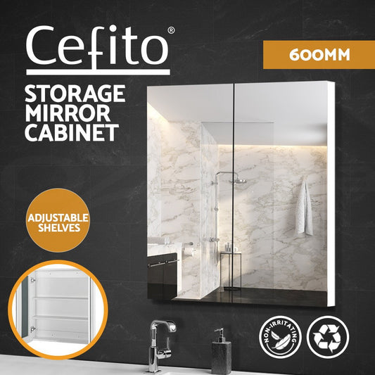 Cefito Bathroom Mirror Cabinet 600x720mm Vanity Medicine Shaving Makeup White