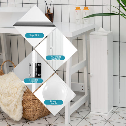 Giantex Bathroom Storage Cabinet Slim Tissue Organizer Paper Holder Toilet White