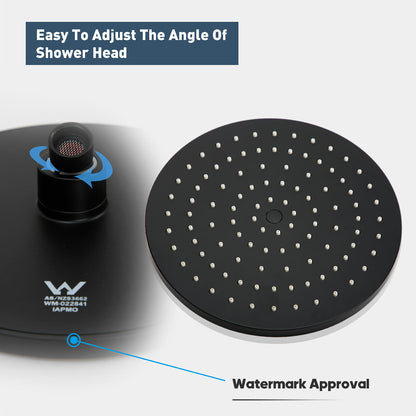 WELS 9" Rain Shower Head Set Black Round Gooseneck Arm Rainfall Overhead