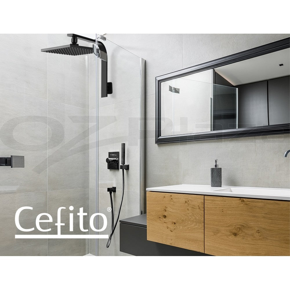 Cefito 8'' Rain Shower Head Set Square High Pressure Wall Arm Black