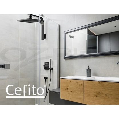 Cefito 8'' Rain Shower Head Set Square High Pressure Wall Arm Black