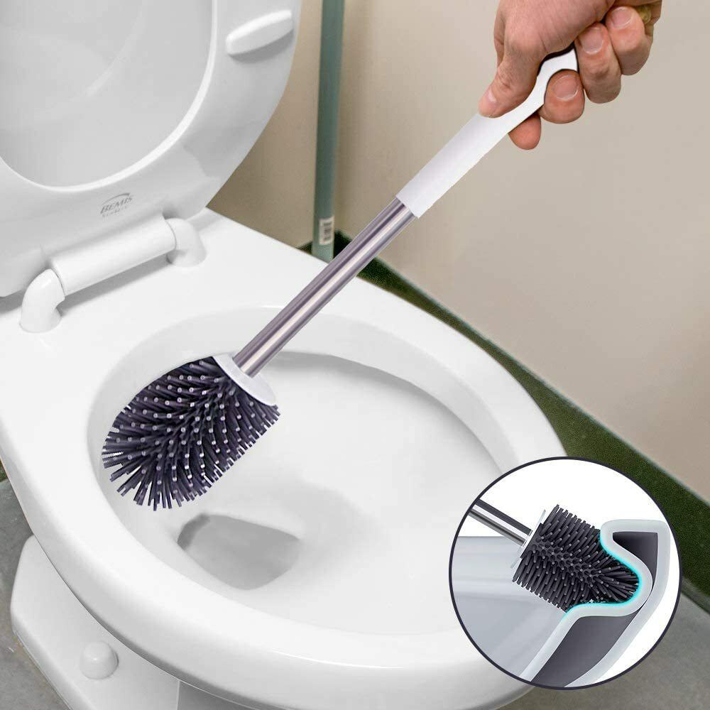 BOOMJOY Silicone Toilet Brush Set Built-in Tweezer TPR Bristles