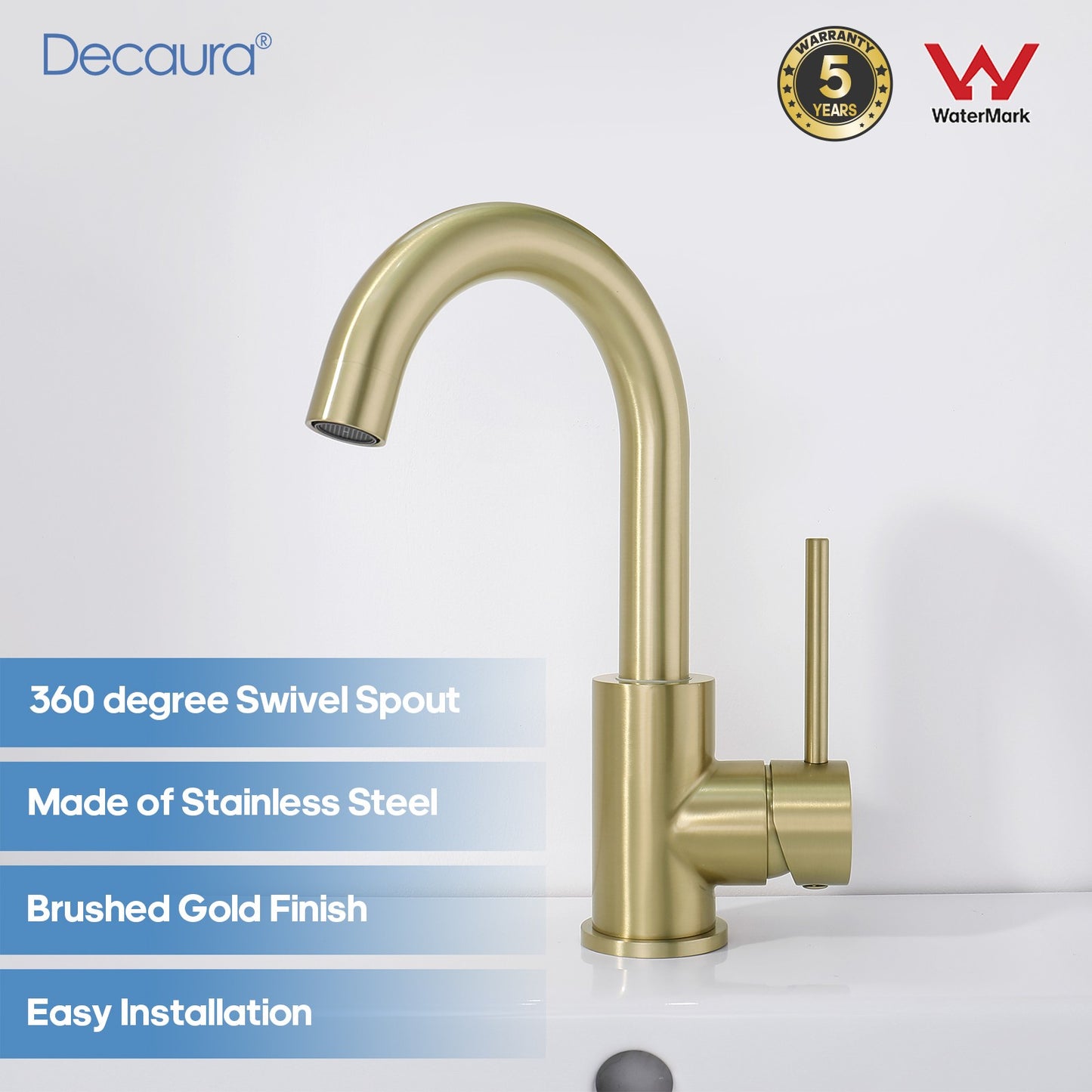 Decaura Bathroom Basin Vanity Mixer Tap Brushed Nickel/Chrome/Black/Brushed Gold