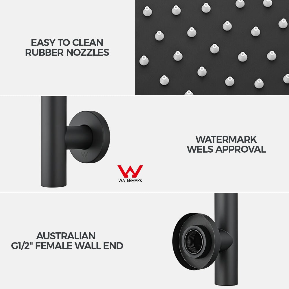Simplus 8" Rain Shower Head Set Round Gooseneck Shower Arm Wall Mounted Black