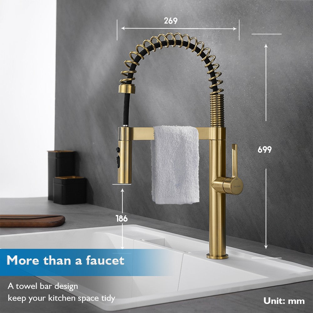 Decaura Kitchen Mixer Tap Brushed Gold with Pull Out 3-Mode Metal Sprayer