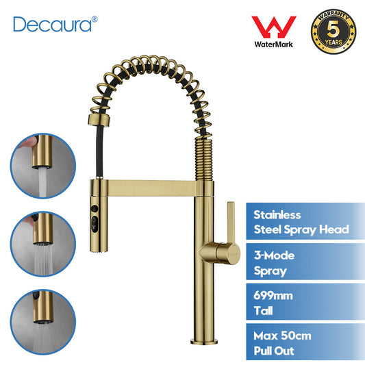 Decaura Kitchen Mixer Tap Brushed Gold with Pull Out 3-Mode Metal Sprayer