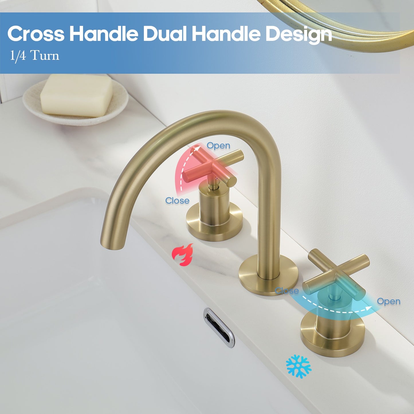 Decaura Basin Tap Set 1/4 Turn Swivel Spout Deck Mounted Gold/Black/Silver