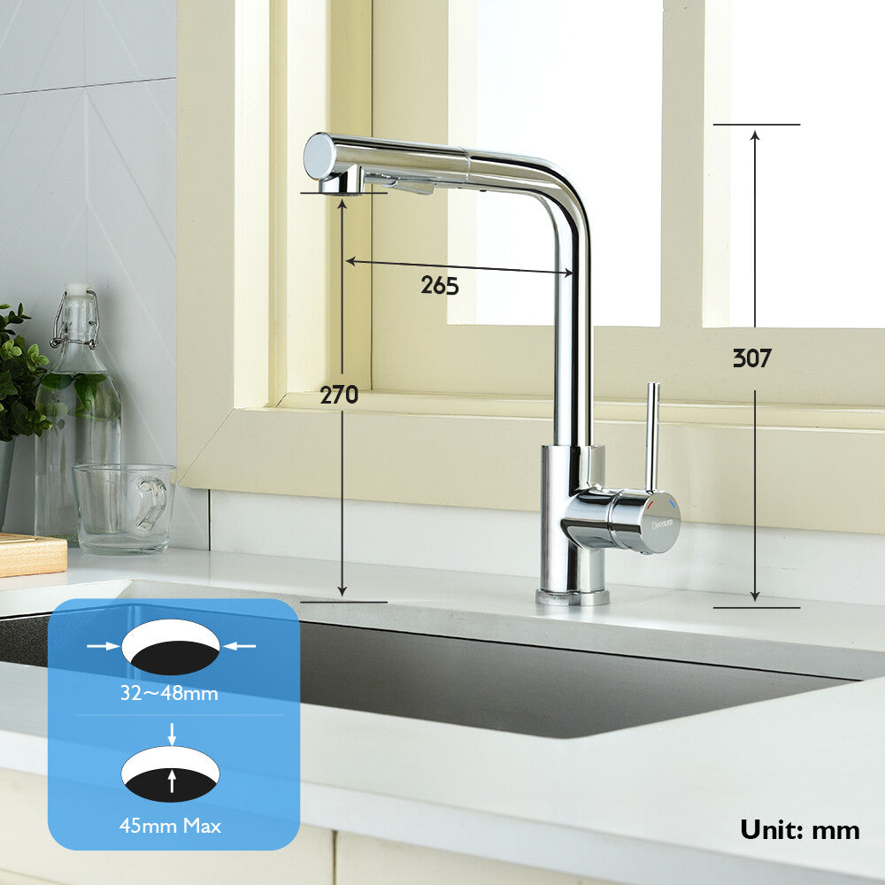 WELS Kitchen Tap Pull Out Sink Mixer Faucet Chrome Right-Angled Form