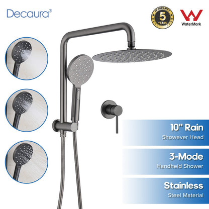 Decaura Bathroom Rain Shower Head Set Round Gooseneck Shower Arm Gunmetal Grey