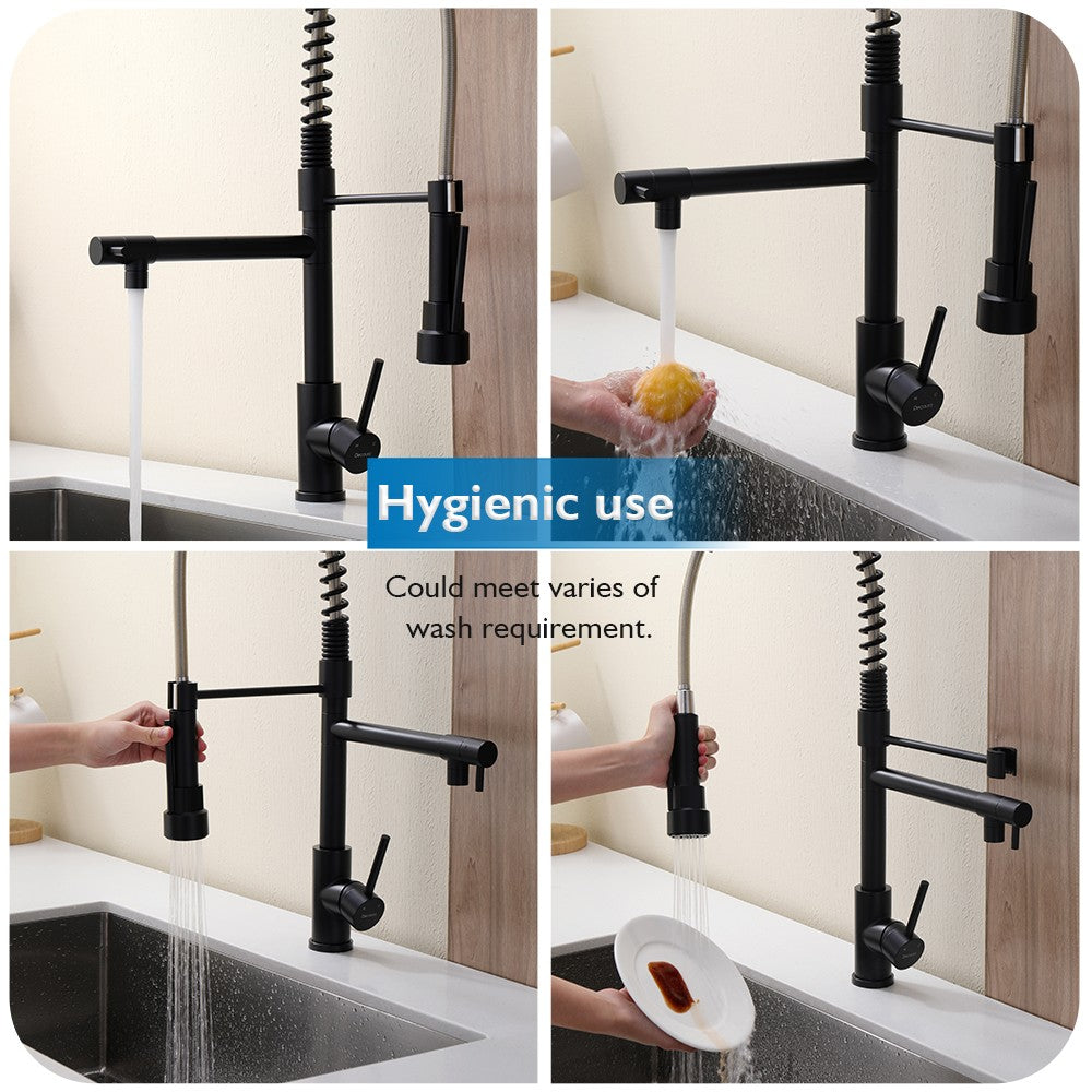 Decaura Spring Kitchen Mixer Tap Pull Out Black with 2 Water Outlet Swivel Arm