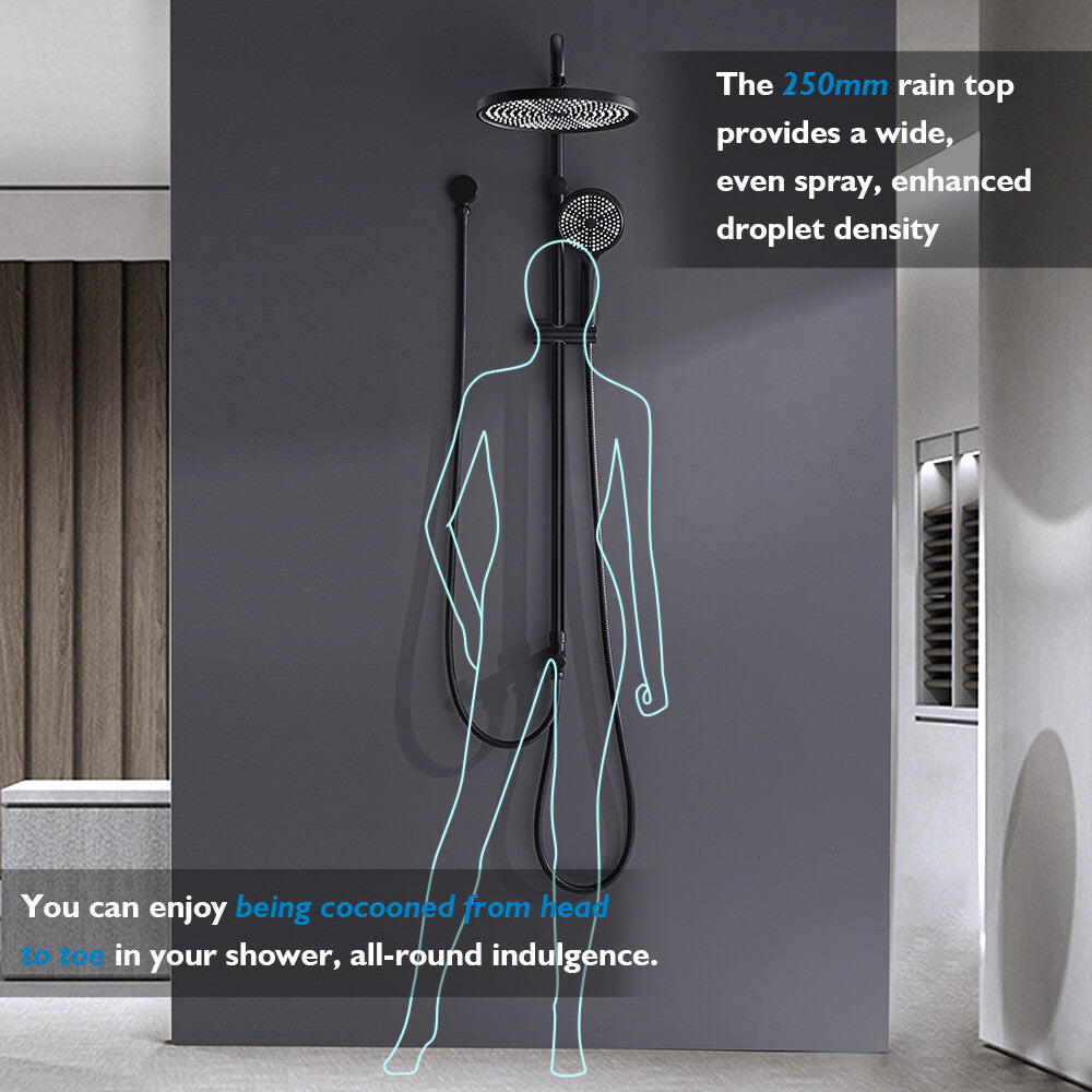 Decaura 10" Rain Shower Head Set Chrome/Black Shower Mixer Tap Wall Tapware