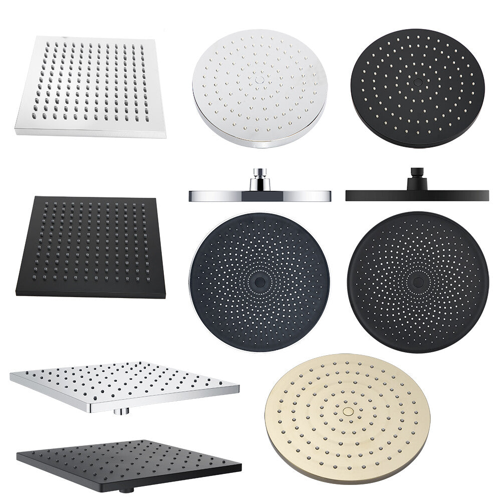 Decaura Rain Shower Head 8" 9" 10" 12" Round Square Chrome Black Gold Swivel