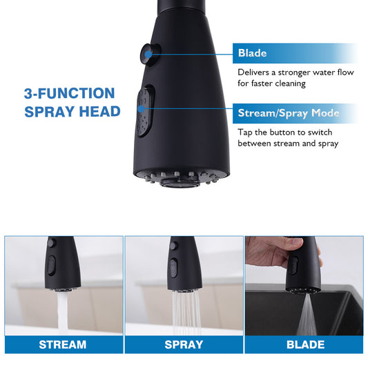 Decaura Kitchen Mixer Tap Pull Out 3-Mode Sprayer Swivel Black Sink Faucet