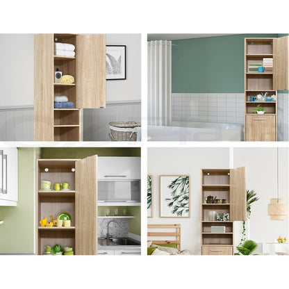 Artiss Bathroom Cabinet Storage 185cm Wooden Tallboy Furniture Toilet Cupboard