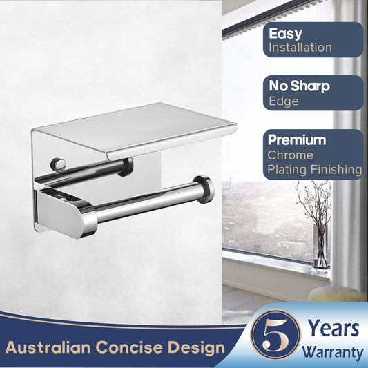 Decaura Toilet Roll Holder With Shelf Storage Chrome Stainless Steel Bathroom