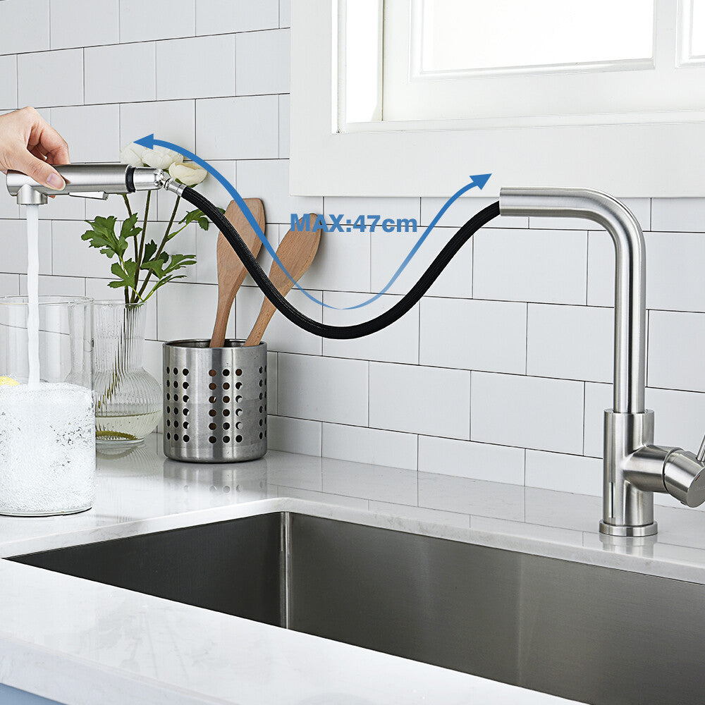 Decaura Kitchen Mixer Tap Pull out 2-Mode Spray Sink Taps Swivel Brushed Nickel