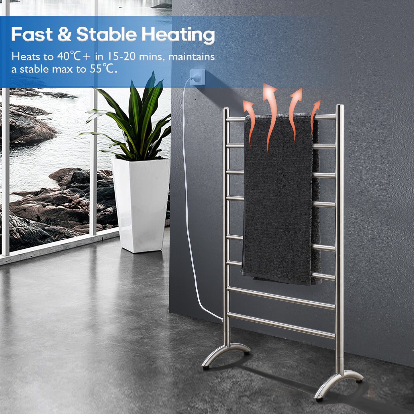 Decaura Heated Towel Rail Rack 304 Stainless Steel Freestanding/Wall Mounted