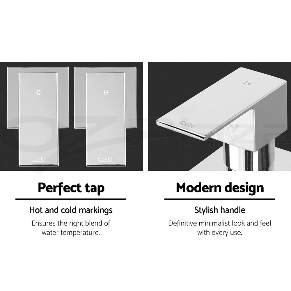 Cefito Shower Tap Bath Twin Taps Hot Cold Wall Basin Sink Vanity Brass Silver