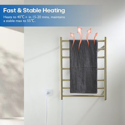 Decaura Wall Mounted Heated Towel Rail Brushed Gold 7 Bars 304 Stainless Steel