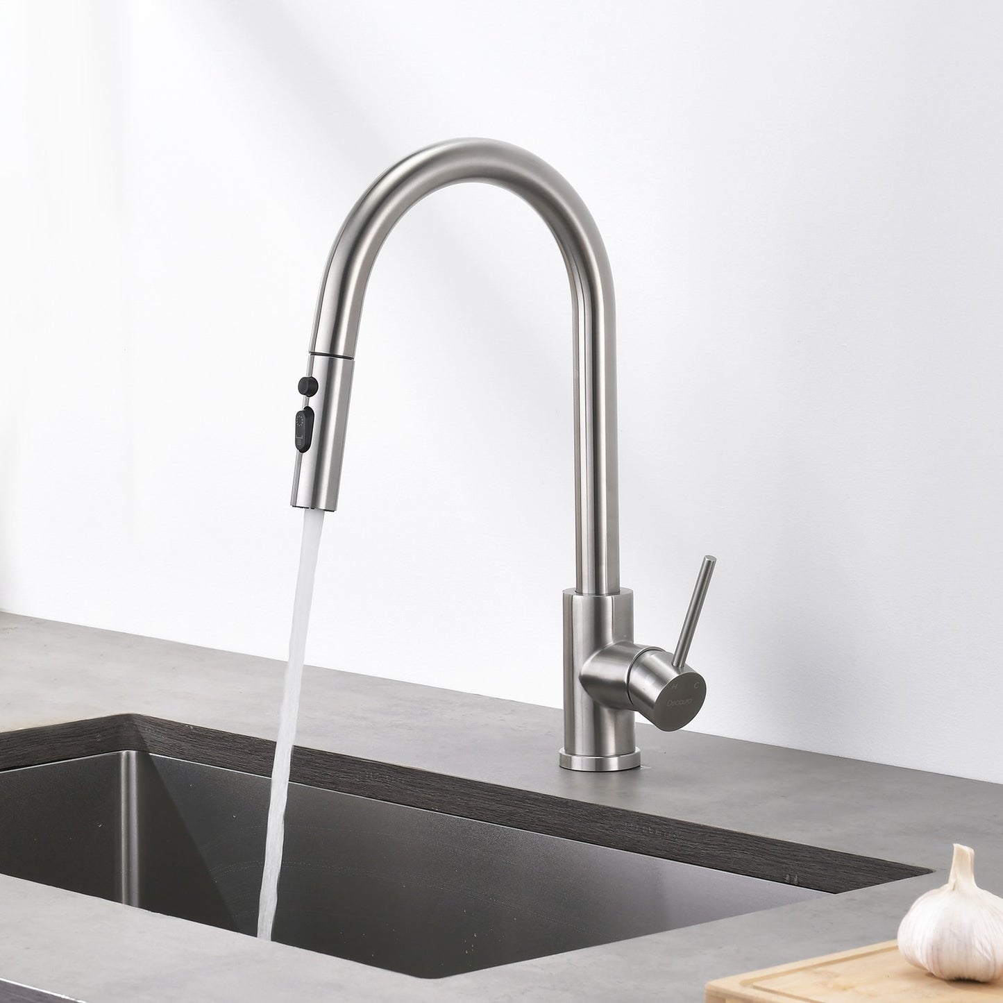 Decaura Kitchen Sink Mixer Tap Pull Out Brushed Nickel 3-Mode Spray Swivel