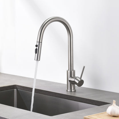 Decaura Kitchen Sink Mixer Tap Pull Out Brushed Nickel 3-Mode Spray Swivel