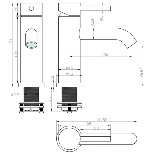 Decaura Bathroom Basin Sink Mixer Tap Matte Black Brass Faucet Round Gooseneck
