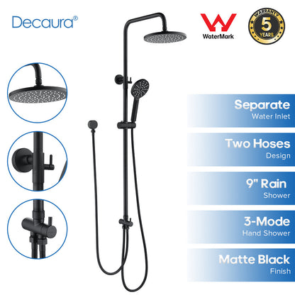 Decaura 9" Rain Shower Head Set Black Separate Water Inlet Elbow Round Gooseneck