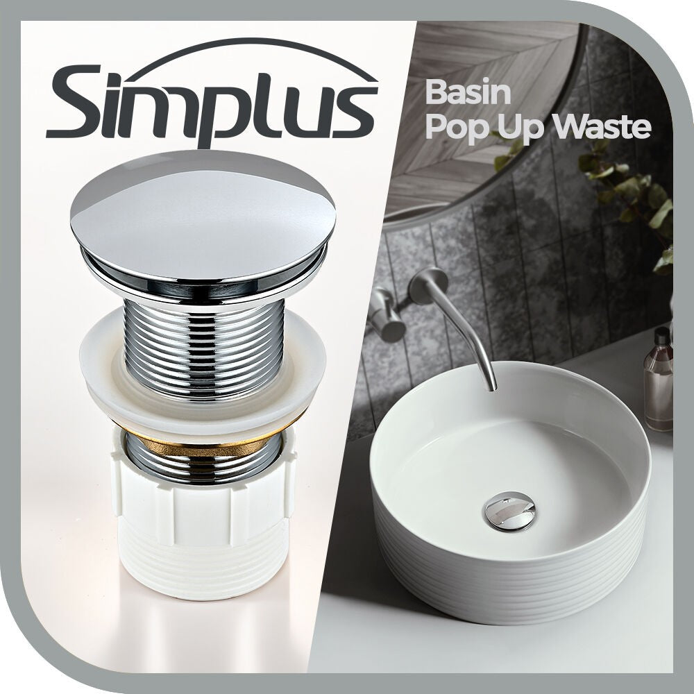 Simplus Pop Up Waste without Overflow Vanity Basin Push Plug Drain WaterMark