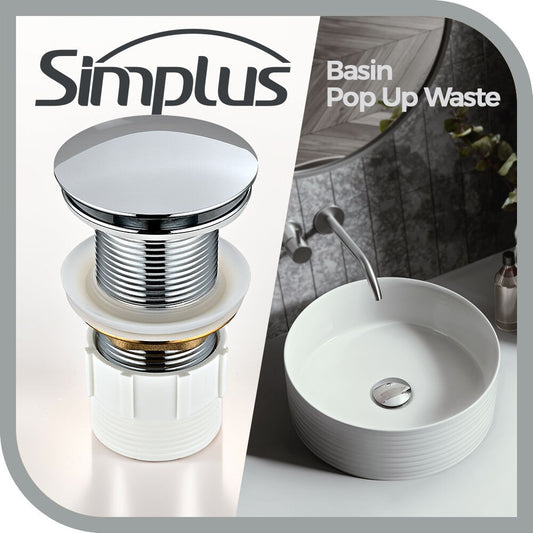 Simplus Pop Up Waste without Overflow Vanity Basin Push Plug Drain WaterMark