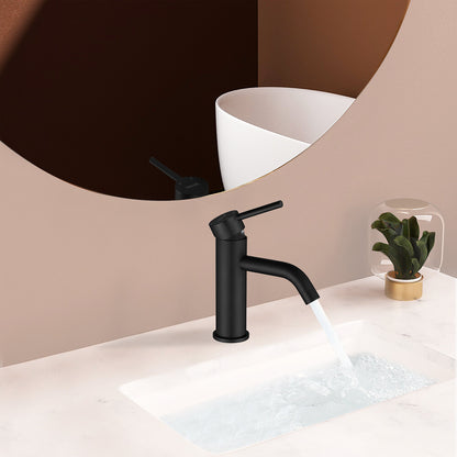 Decaura Bathroom Basin Sink Mixer Tap Matte Black Brass Faucet Round Gooseneck