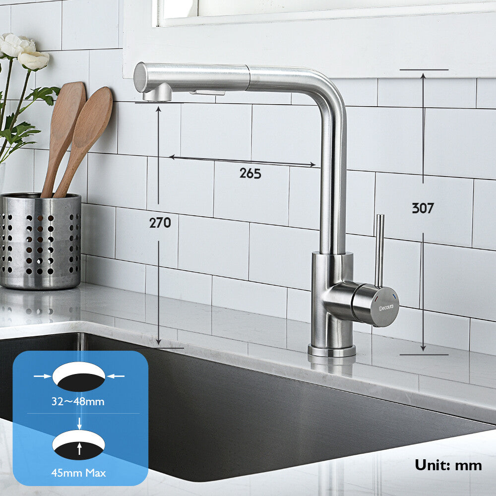 Decaura Kitchen Mixer Tap Pull out 2-Mode Spray Sink Taps Swivel Brushed Nickel