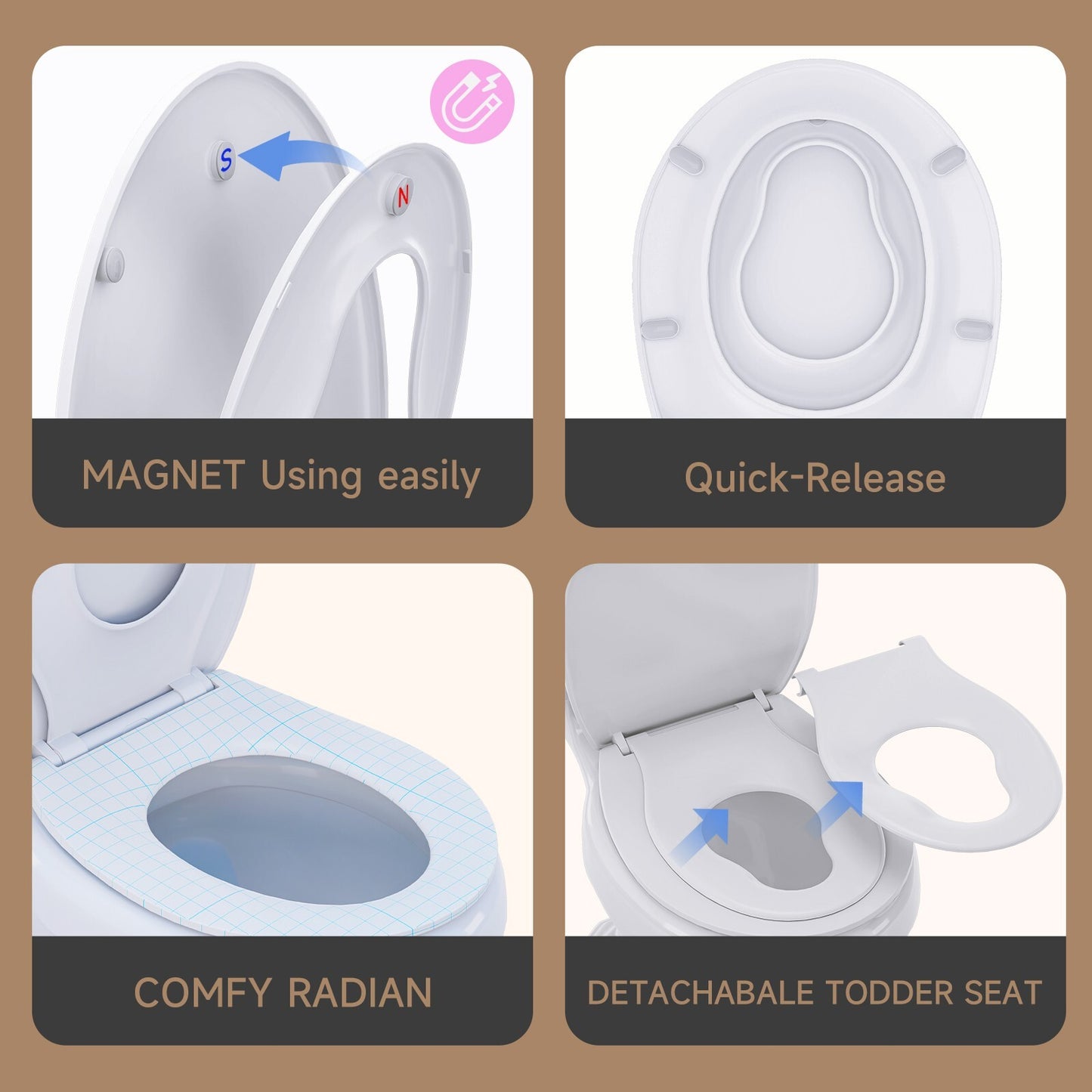 AQUATIZ Round Toilet Seat with Built-in Potty Training Seat, 2-in-1 Family Toile