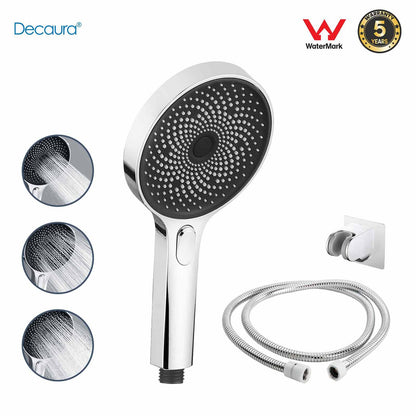 Decaura Hand Held Shower Head with 1.5M Flexible shower hose Chrome 3-Mode Spray