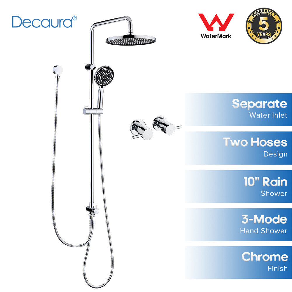 Decaura 10" Rain Shower Head Set Chrome/Black Shower Mixer Tap Wall Tapware