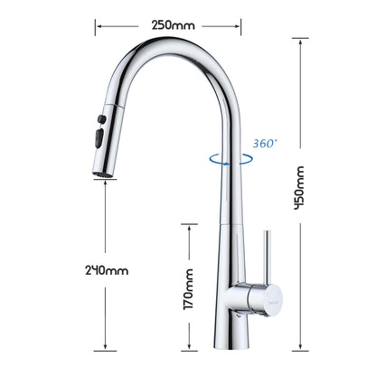 Decaura Kitchen Tap Pull Out Sink Mixer Spray Head 3-Mode Stainless Steel Chrome