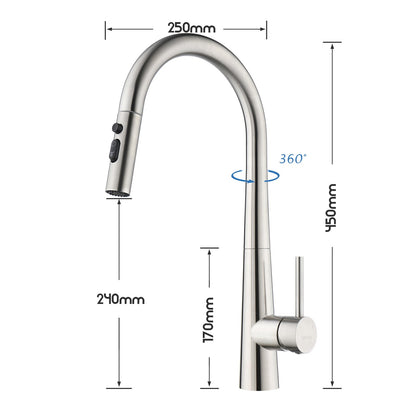 Decaura Kitchen Sink Mixer Tap Faucet Pull Out 3-Mode Metal Spray Head Stainless
