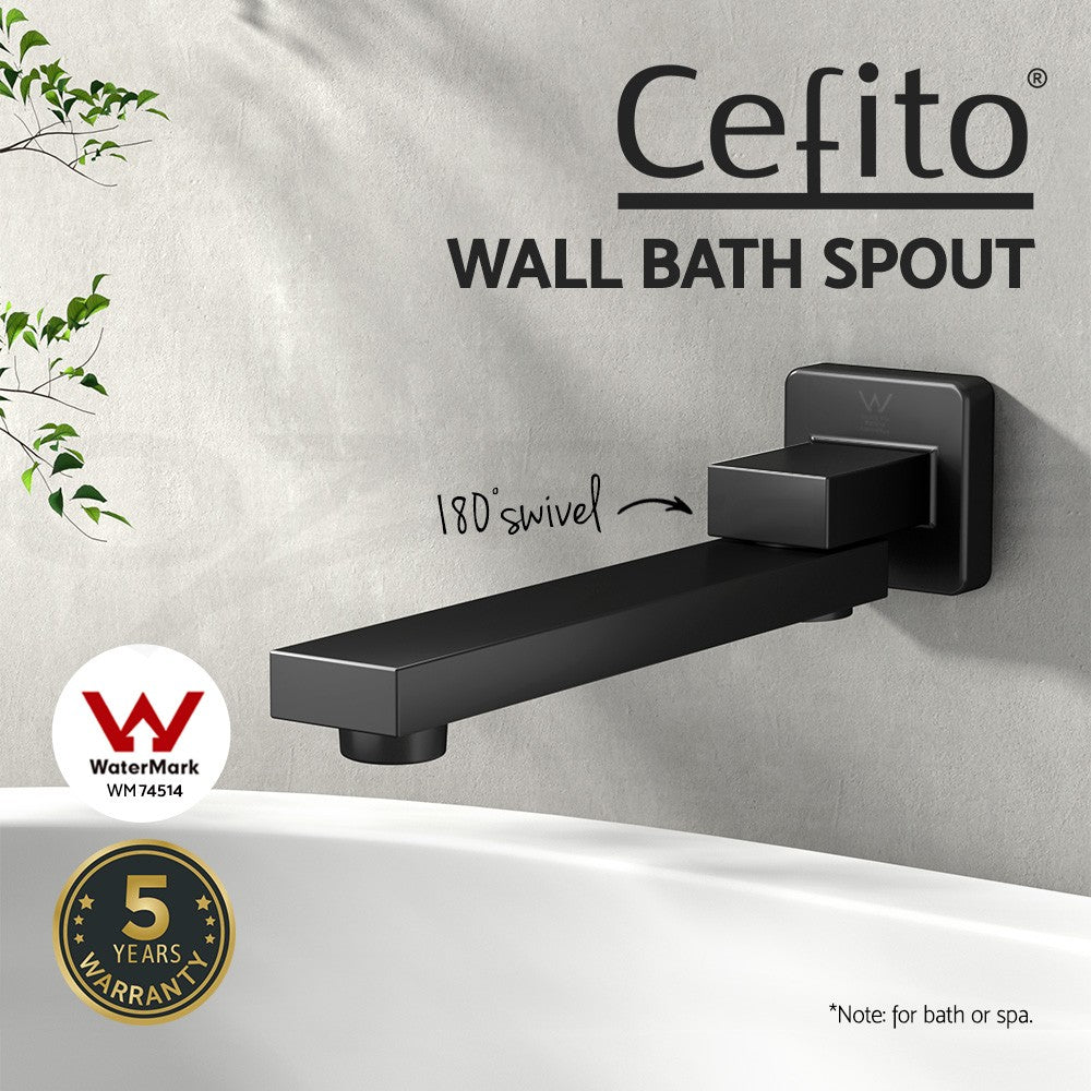 Cefito Bathroom Tap Wall Bath Spout 180 Swivel Bathtub Shower Mixer Square Black