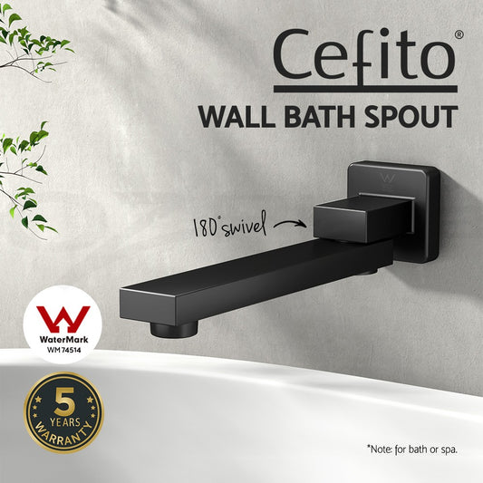 Cefito Bathroom Tap Wall Bath Spout 180 Swivel Bathtub Shower Mixer Square Black