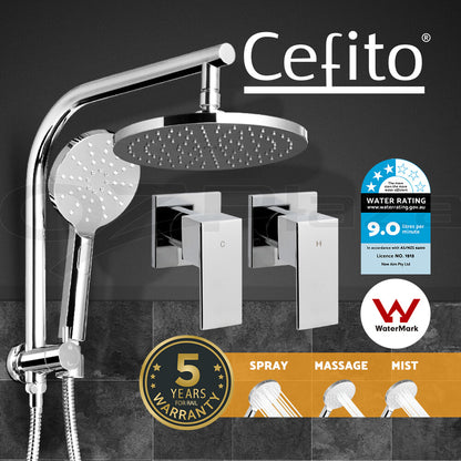Cefito 9'' Rain Shower Head Taps Round Handheld High Pressure Wall Chrome