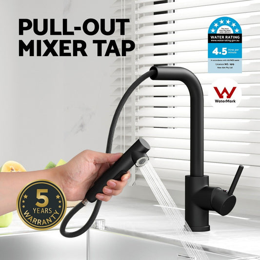 Cefito Kitchen Mixer Tap Pull Out Rectangle 2 Mode Sink Basin Faucet WELS Black