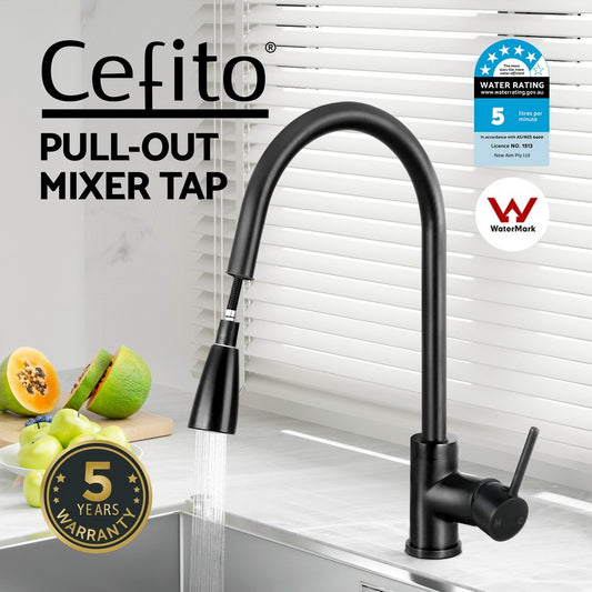 Cefito Kitchen Mixer Tap Pull Out 2 Mode Sink Faucet Basin Laundry Black