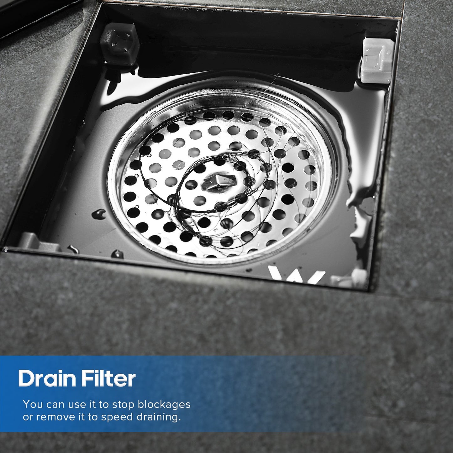 Decaura SUS Shower Grate Drain Brushed Gunmetal Floor Waste Square 80mm Outlet