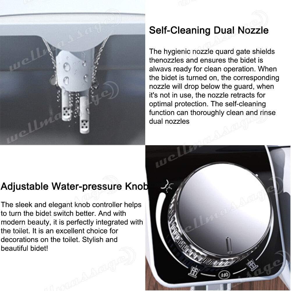 Hygiene Toilet Bidet Water Wash Clean Unisex Seat Attachment Sprayer Dual Nozzle