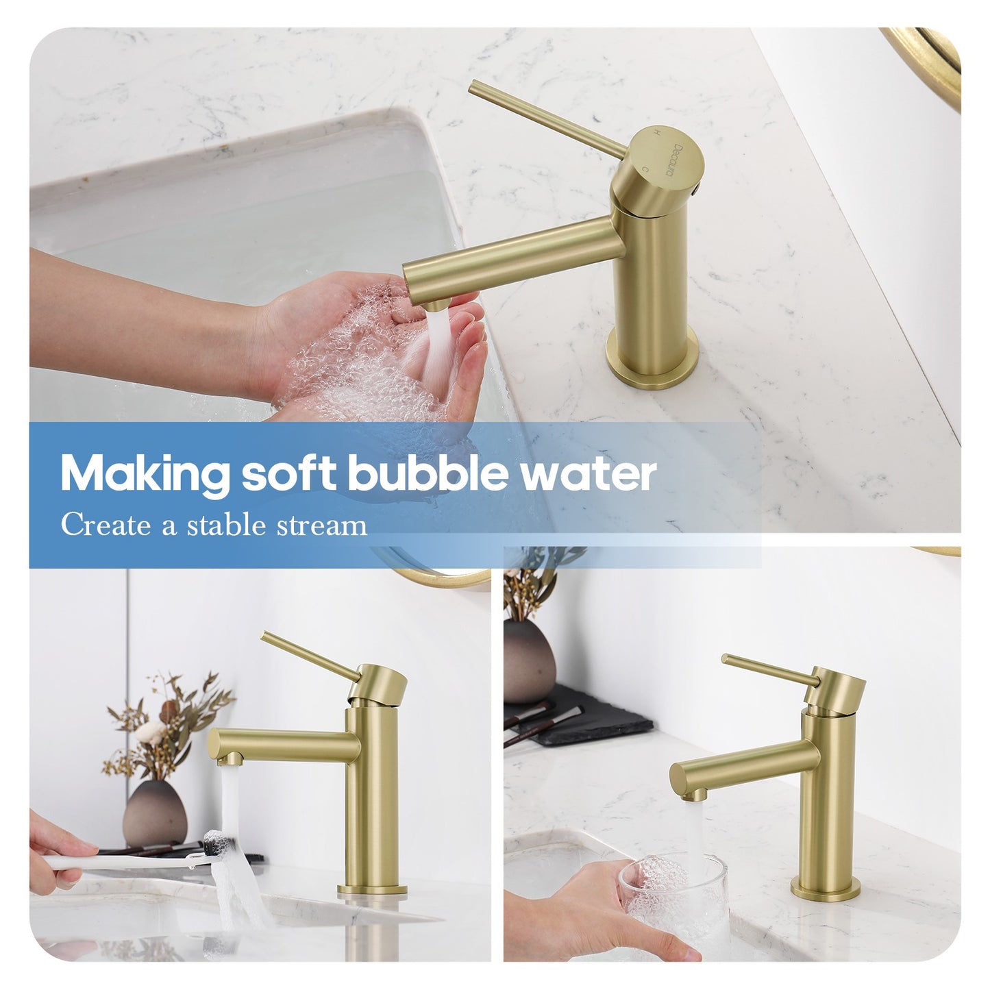 Decaura Bathroom Basin Mixer Tap Brushed Gold Stainless Steel Lead Free