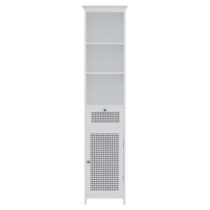 Artiss Bathroom Cabinet Storage 161cm White Rattan Tallboy Toilet Cupboard