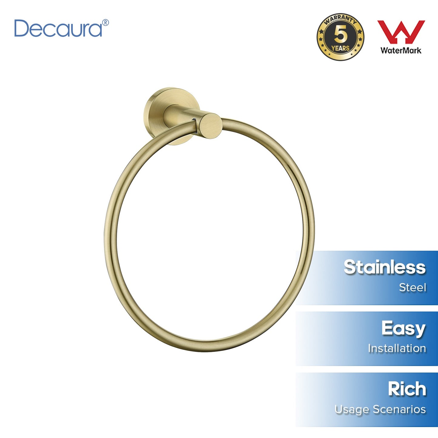 Decaura Bath Round SS304 Hand Towel Ring Rack Rail Holder Hanger Wall Mounted